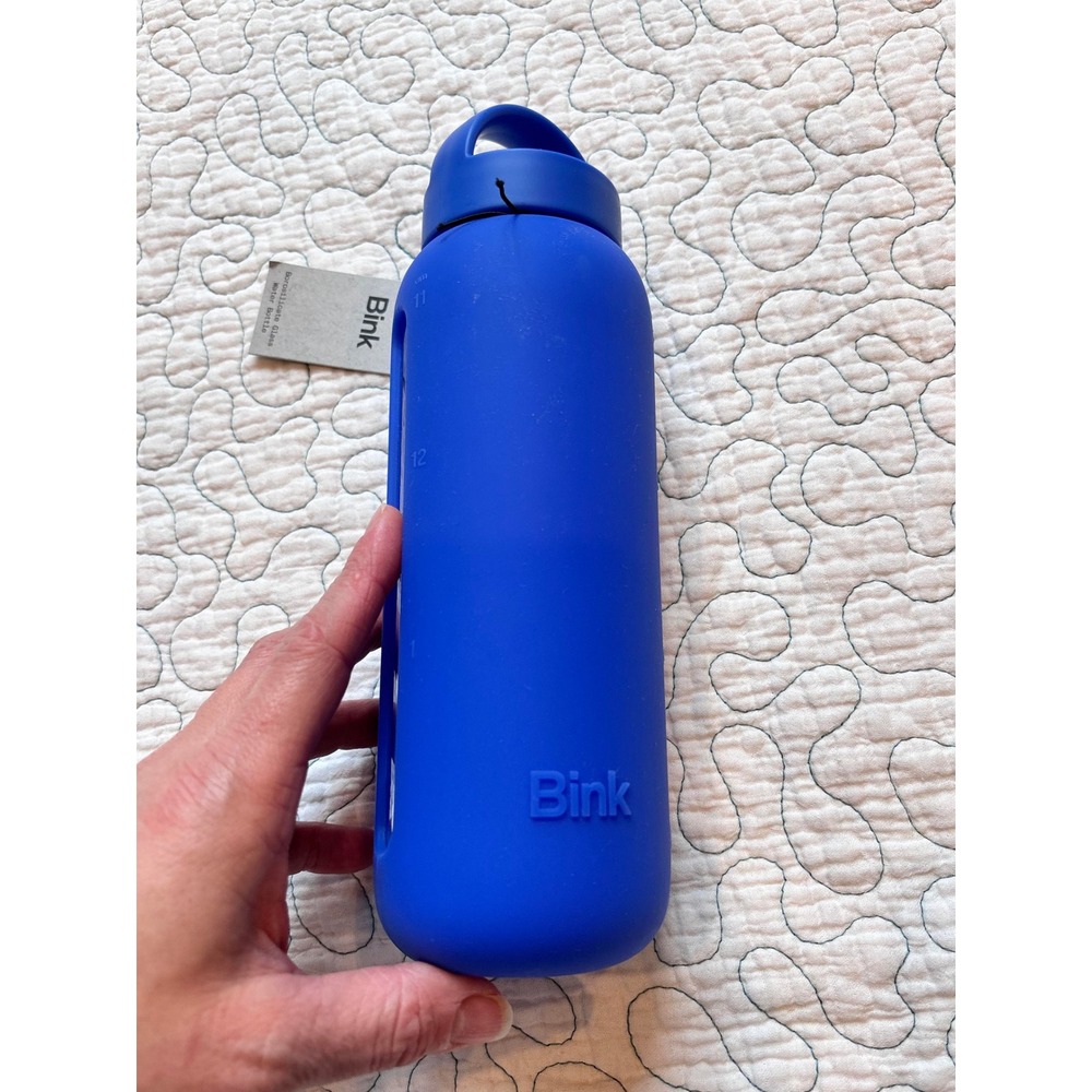 Bink Bottle 21oz Borosilicate Glass Water Bottle Blue Silicone Sleeve